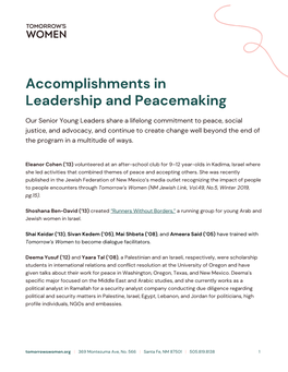 Accomplishments in Leadership and Peacemaking