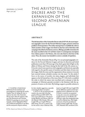 The Aristoteles Decree and the Expansion of the Second Athenian