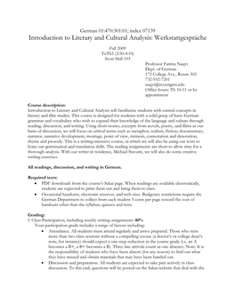 Introduction to Literary and Cultural Analysis: Werkstattgespräche