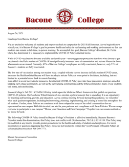 Bacone College COVID Policy 0262021 Update FINAL