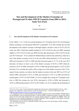 Size and Development of the Shadow Economies of Portugal and 35 Other OECD Countries from 2003 to 2013: Some New Facts