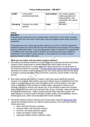 Policy Drafting Template – NW-NIS-1 HLMO Living Within Environmental