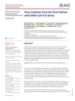 Virus Isolation from the First Patient with SARS-Cov-2 in Korea