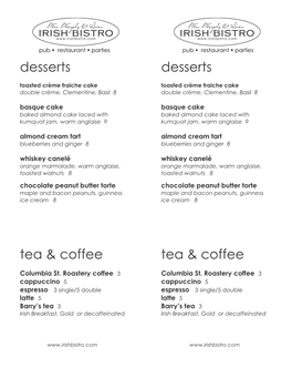 Desserts Tea & Coffee Desserts Tea & Coffee