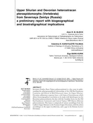 From Severnaya Zemlya (Russia): a Preliminary Report with Biogeographical and Biostratigraphical Implications