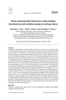 Puma Communication Behaviours: Understanding Functional Use and Variation Among Sex and Age Classes
