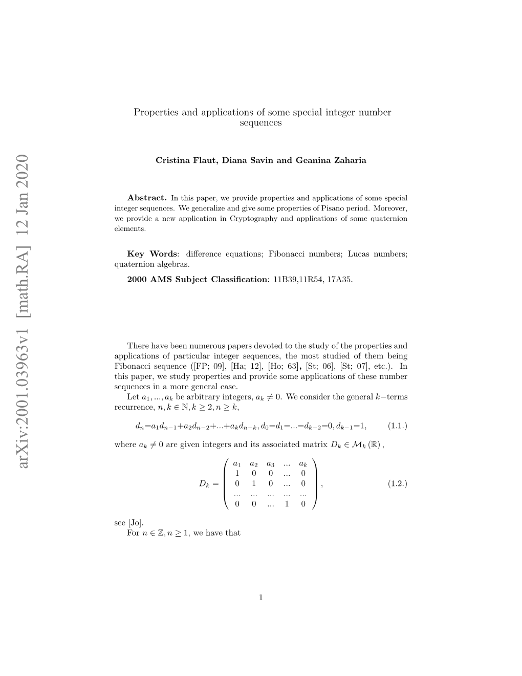 Arxiv:2001.03963V1 [Math.RA] 12 Jan 2020 E [Jo]