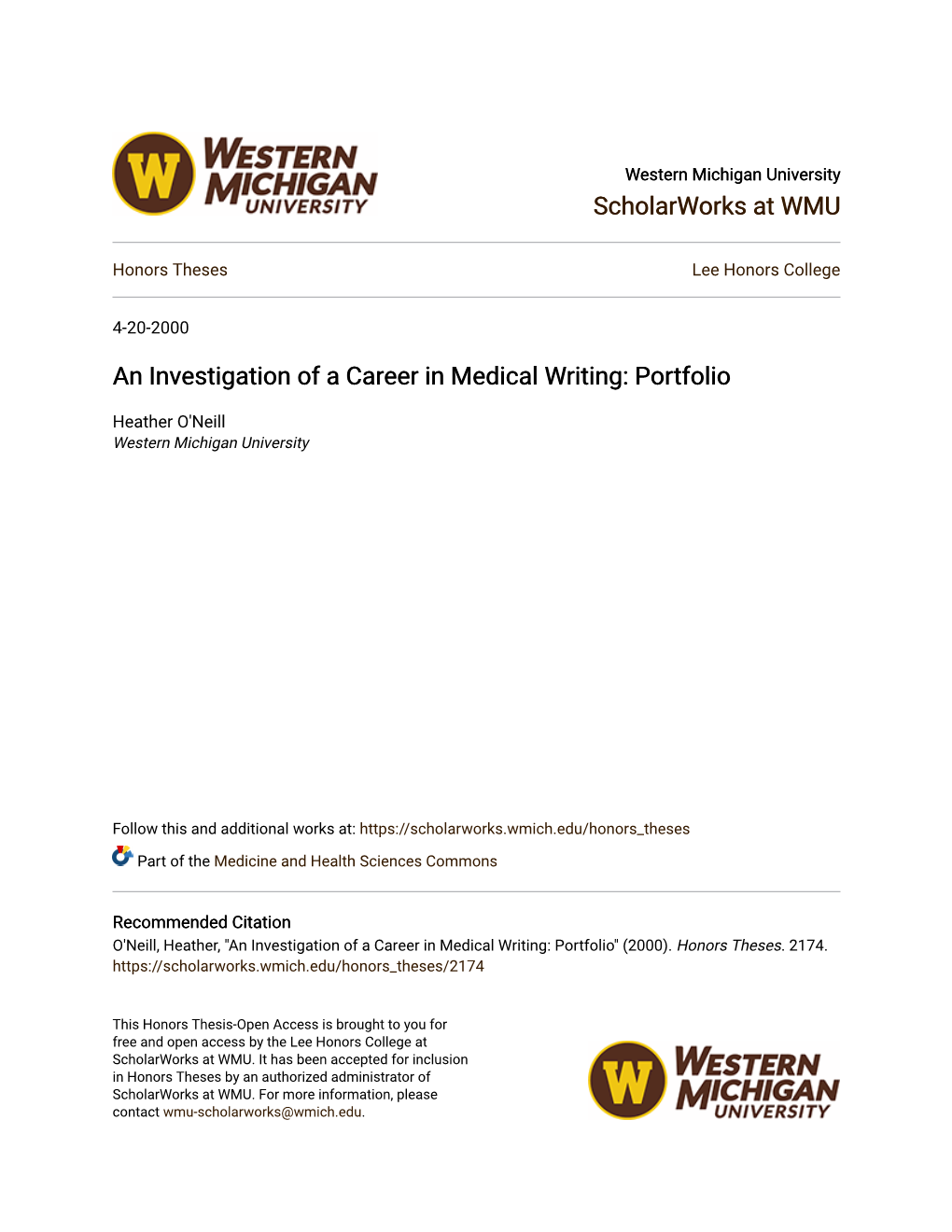 An Investigation of a Career in Medical Writing: Portfolio
