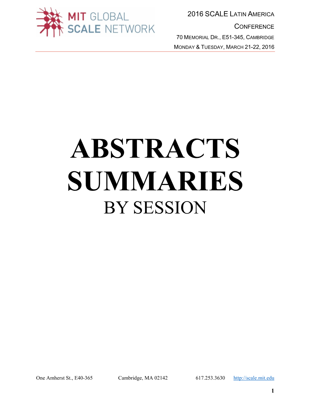 Abstracts Summaries by Session