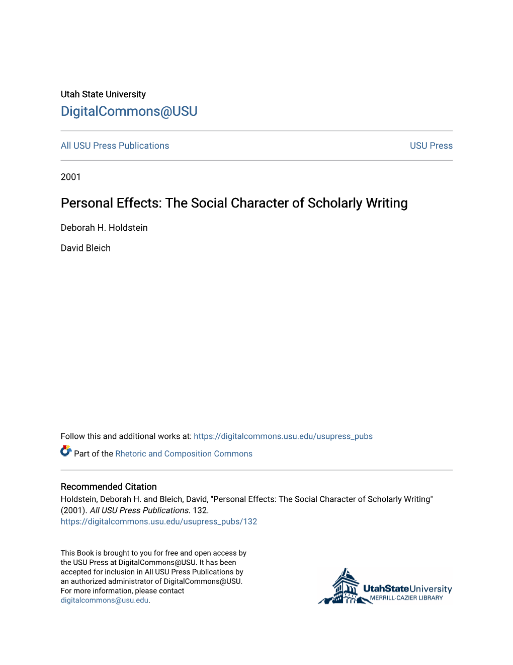 Personal Effects: the Social Character of Scholarly Writing