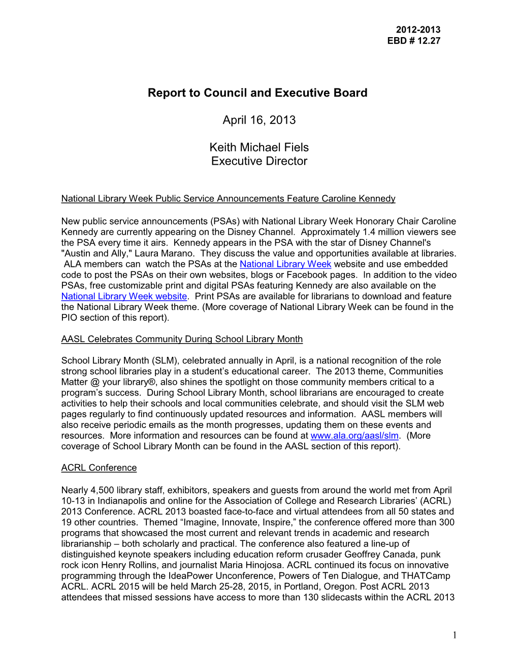 Executive Director's Report