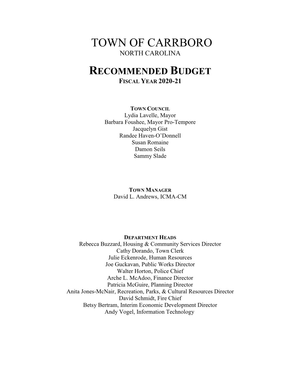 Recommended Budget Fiscal Year 2020-21