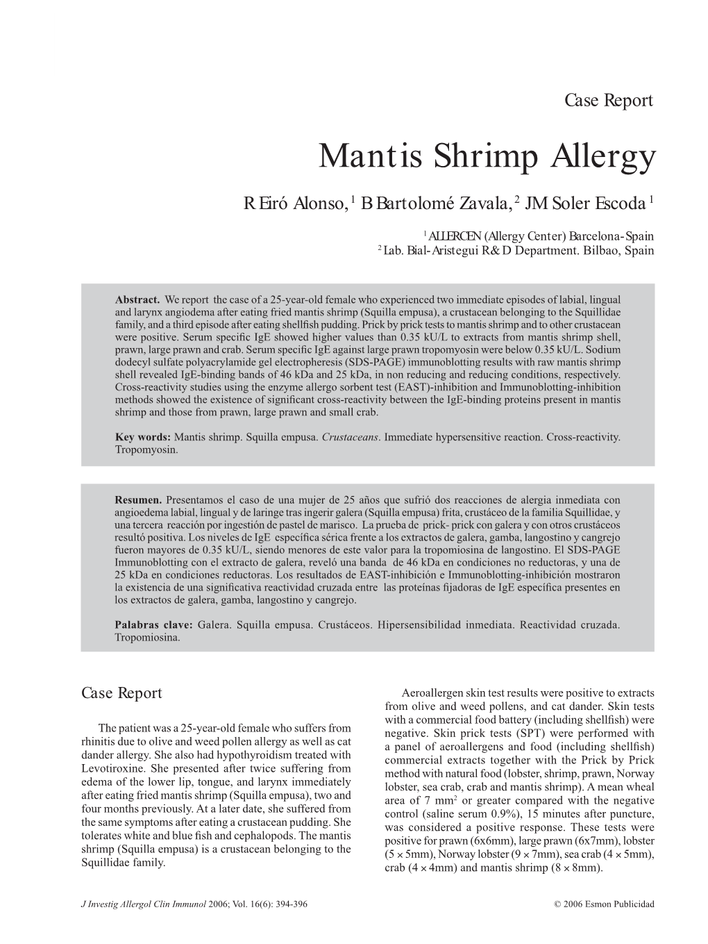 Mantis Shrimp Allergy