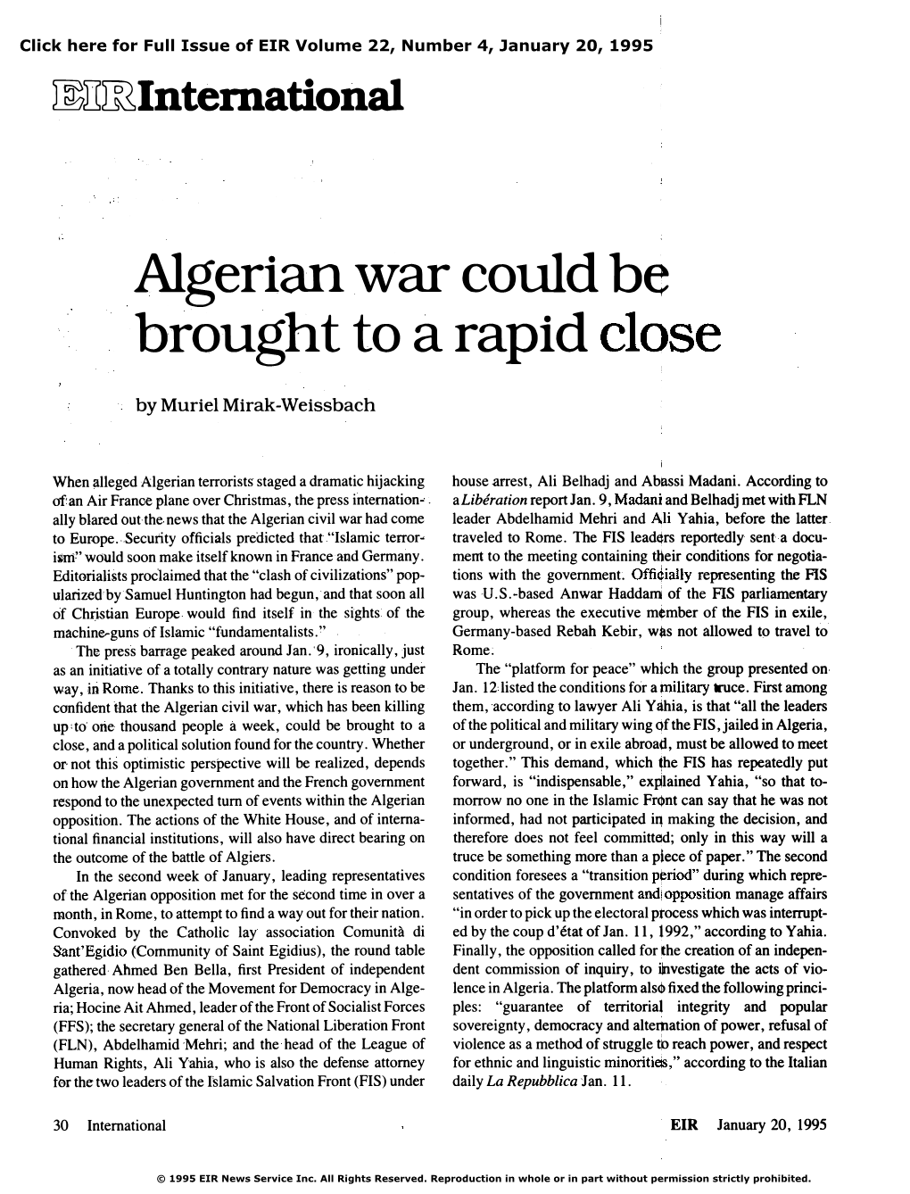 Algerian War Could Be Brought to a Rapid Close