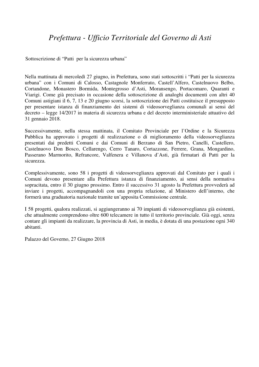 Prefettura - Ufficio Territoriale Del Governo Di Asti