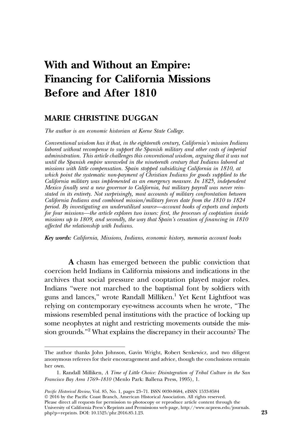 Financing for California Missions Before and After 1810
