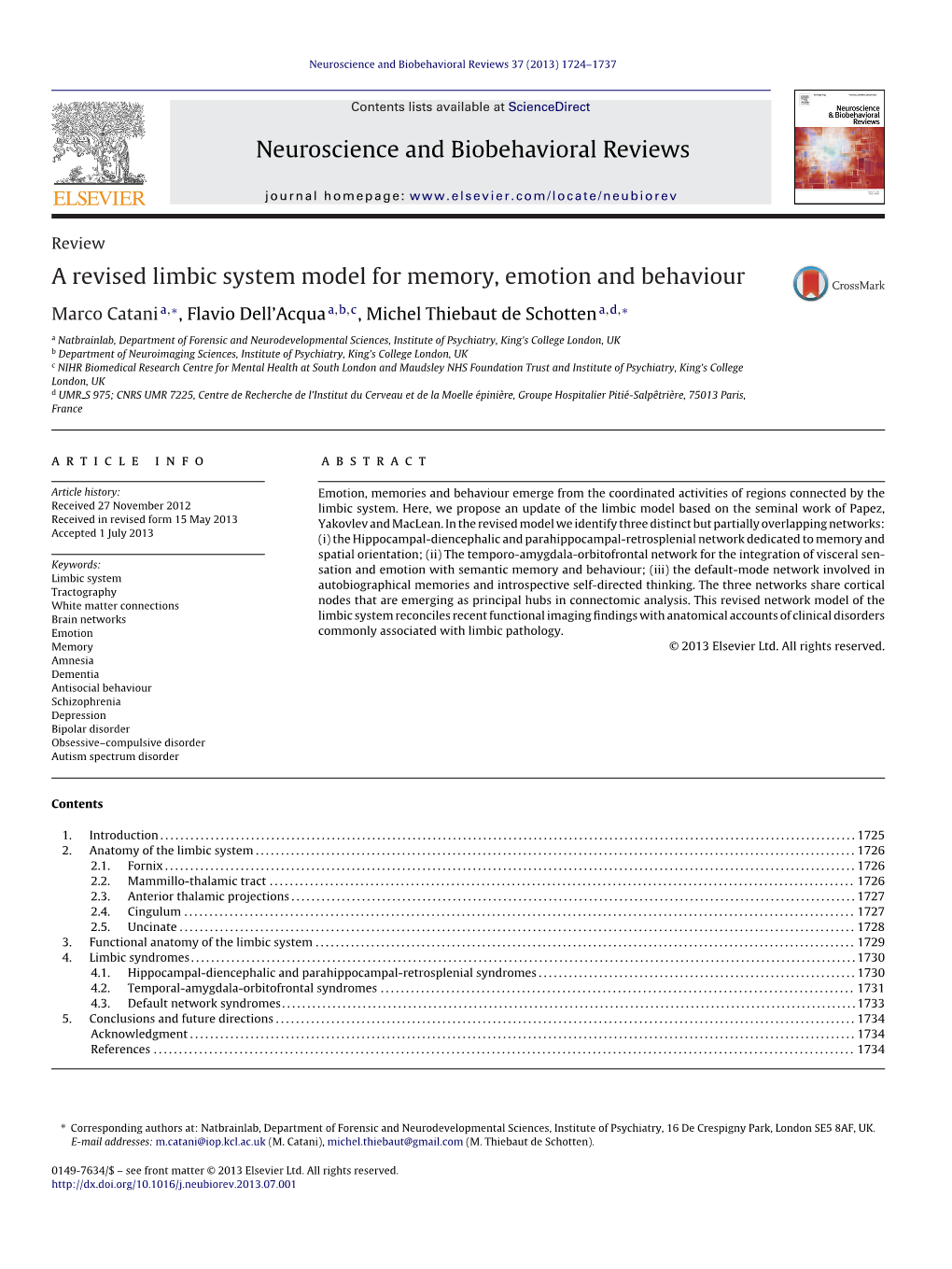 A Revised Limbic System Model for Memory, Emotion and Behaviour