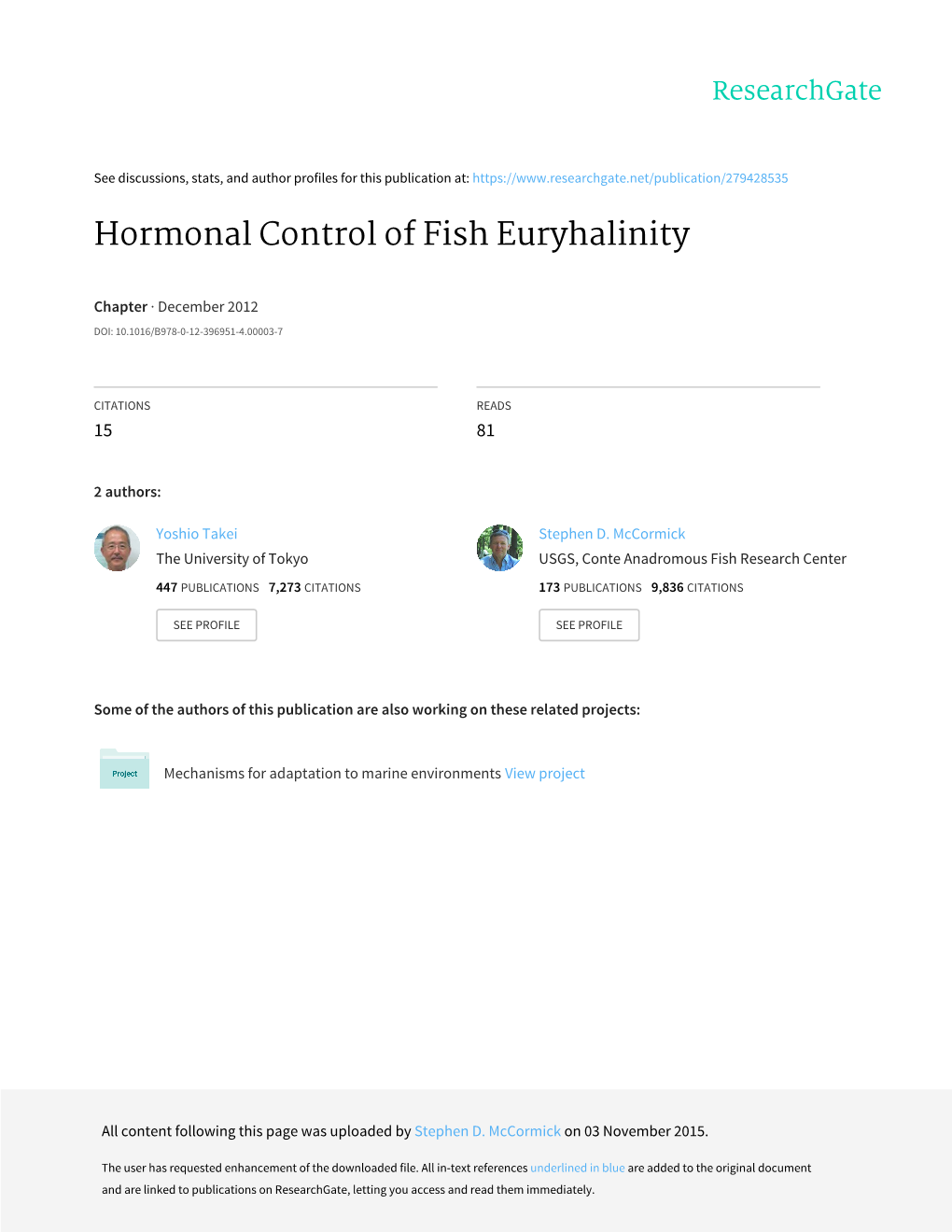 Hormonal Control of Fish Euryhalinity