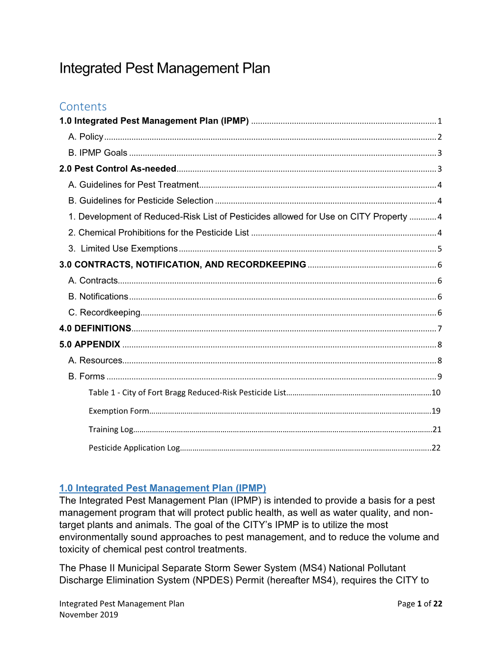 Integrated Pest Management Plan (IPMP)