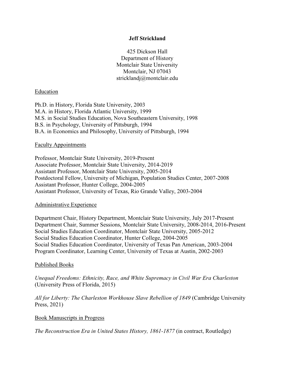 Jeffery Strickland's CV