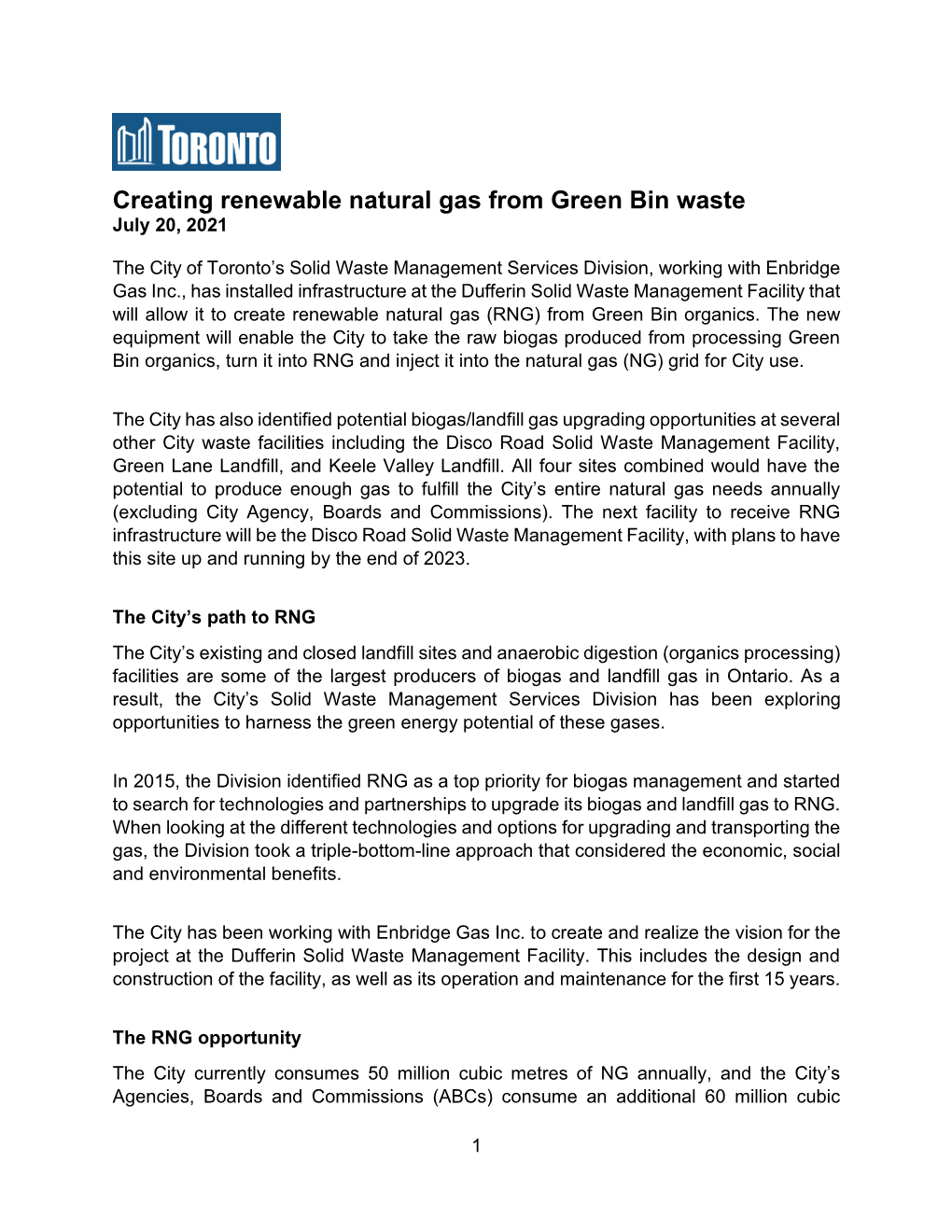 Creating Renewable Natural Gas from Green Bin Waste July 20, 2021