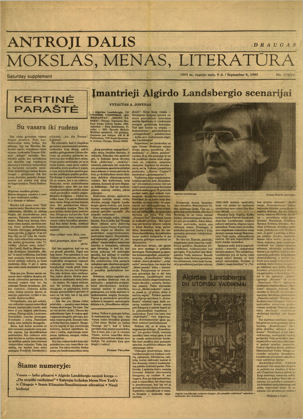 MOKSLAS, MENAS, LITERATŪRA Saturday Supplement 1995 M