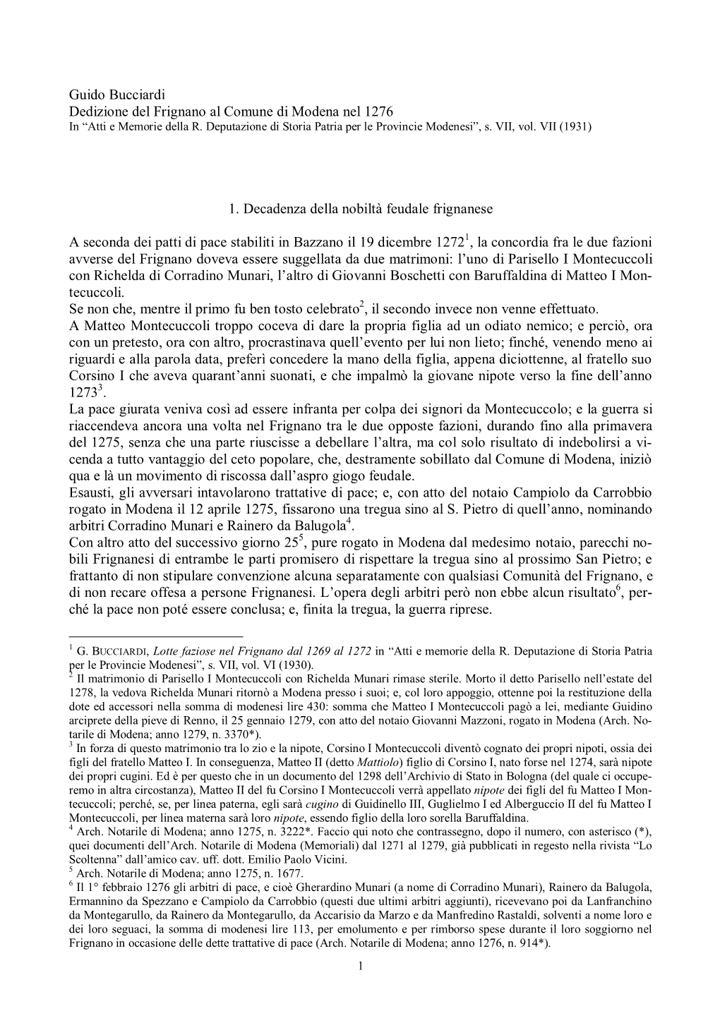 Guido Bucciardi Dedizione Del Frignano Al Comune Di Modena Nel 1276 in “Atti E Memorie Della R