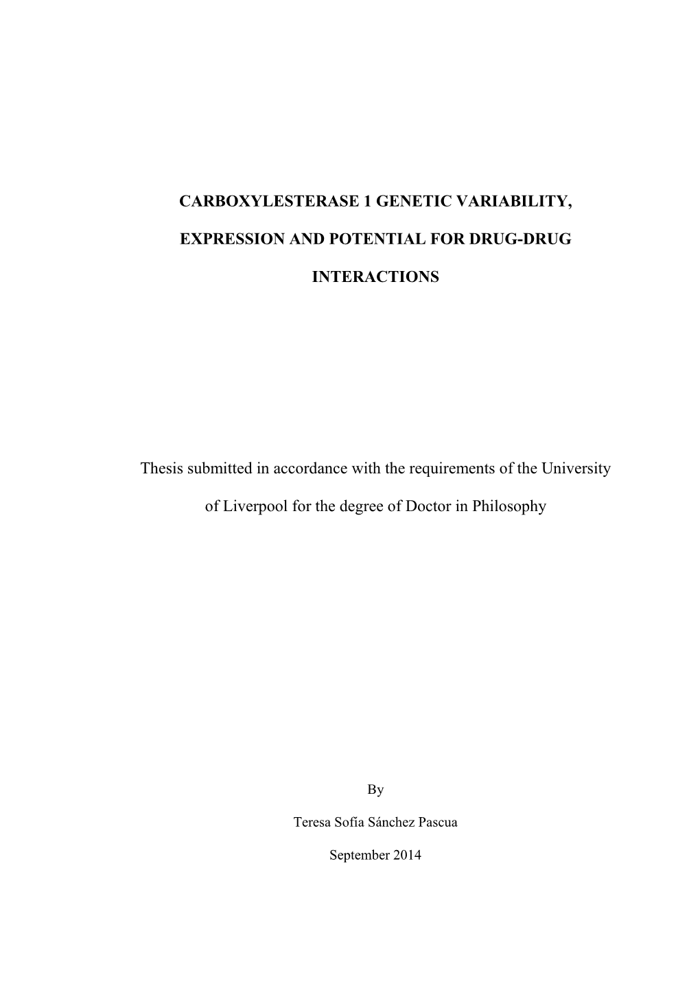 Carboxylesterase 1 Genetic Variability, Expression And