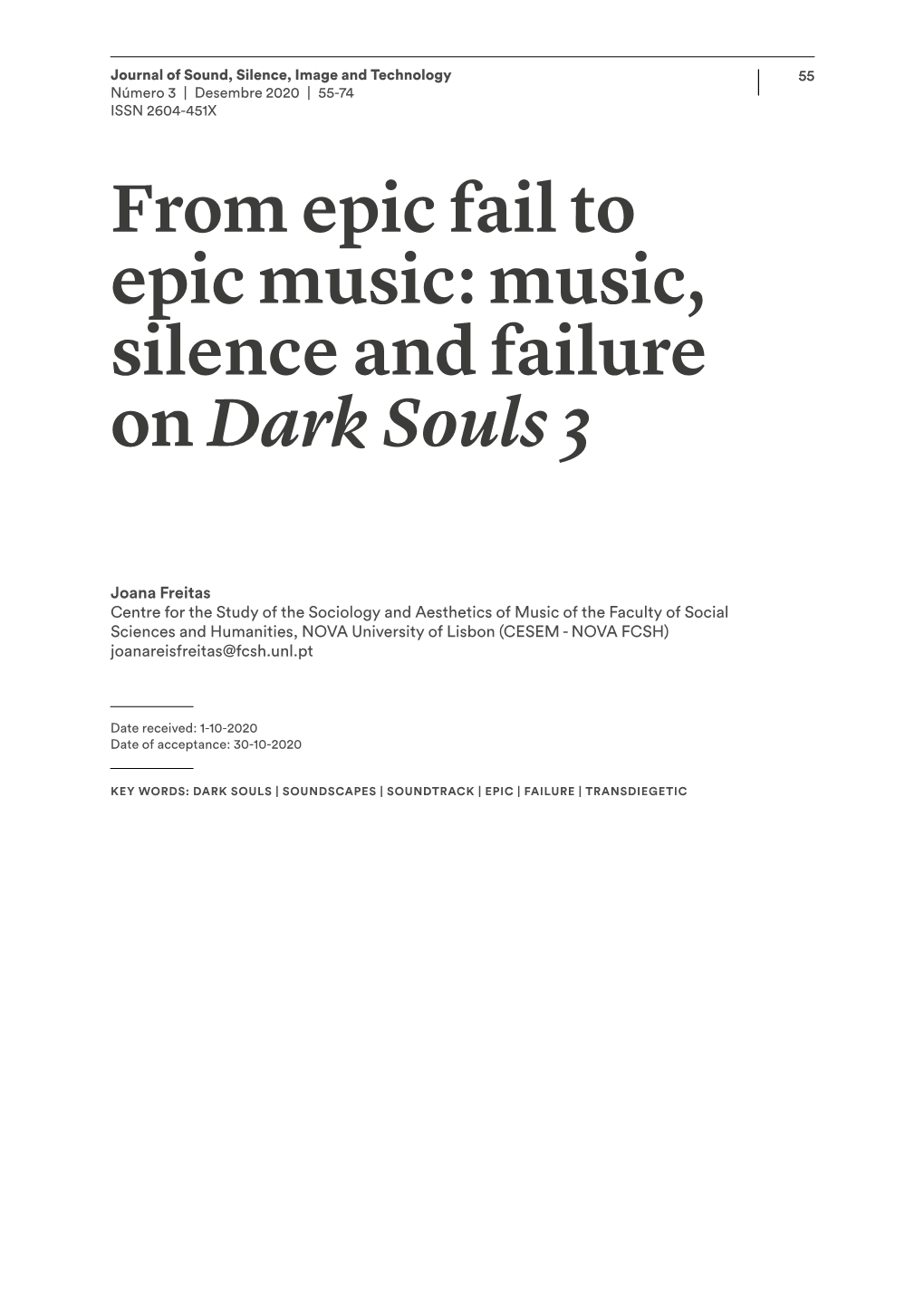 Music, Silence and Failure on Dark Souls 3