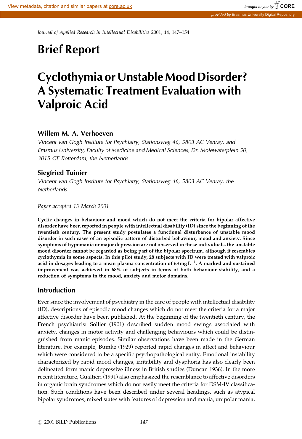 Cyclothymia Or Unstable Mood Disorder? a Systematic Treatment Evaluation with Valproic Acid