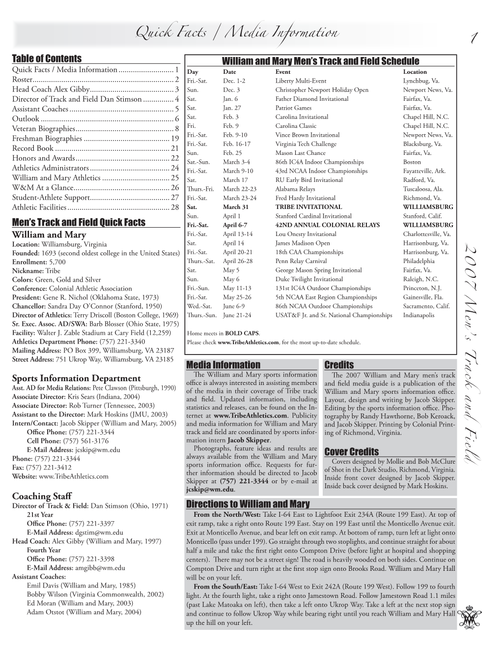 ' S T Rackand F Ield 1 Quick Facts / Media Information Table Of