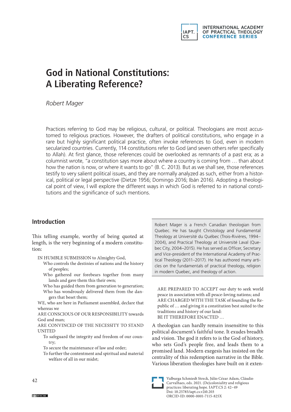 God in National Constitutions: a Liberating Reference?