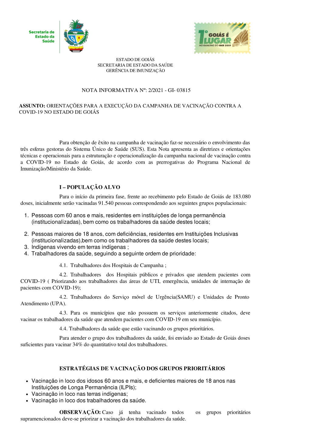 Nota Informativa Nº: 2/2021 - Gi- 03815