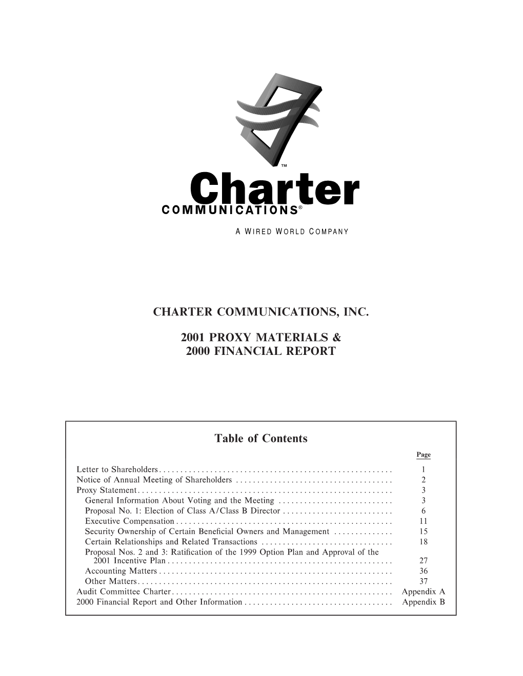 Charter Communications, Inc. 2001 Proxy Materials & 2000