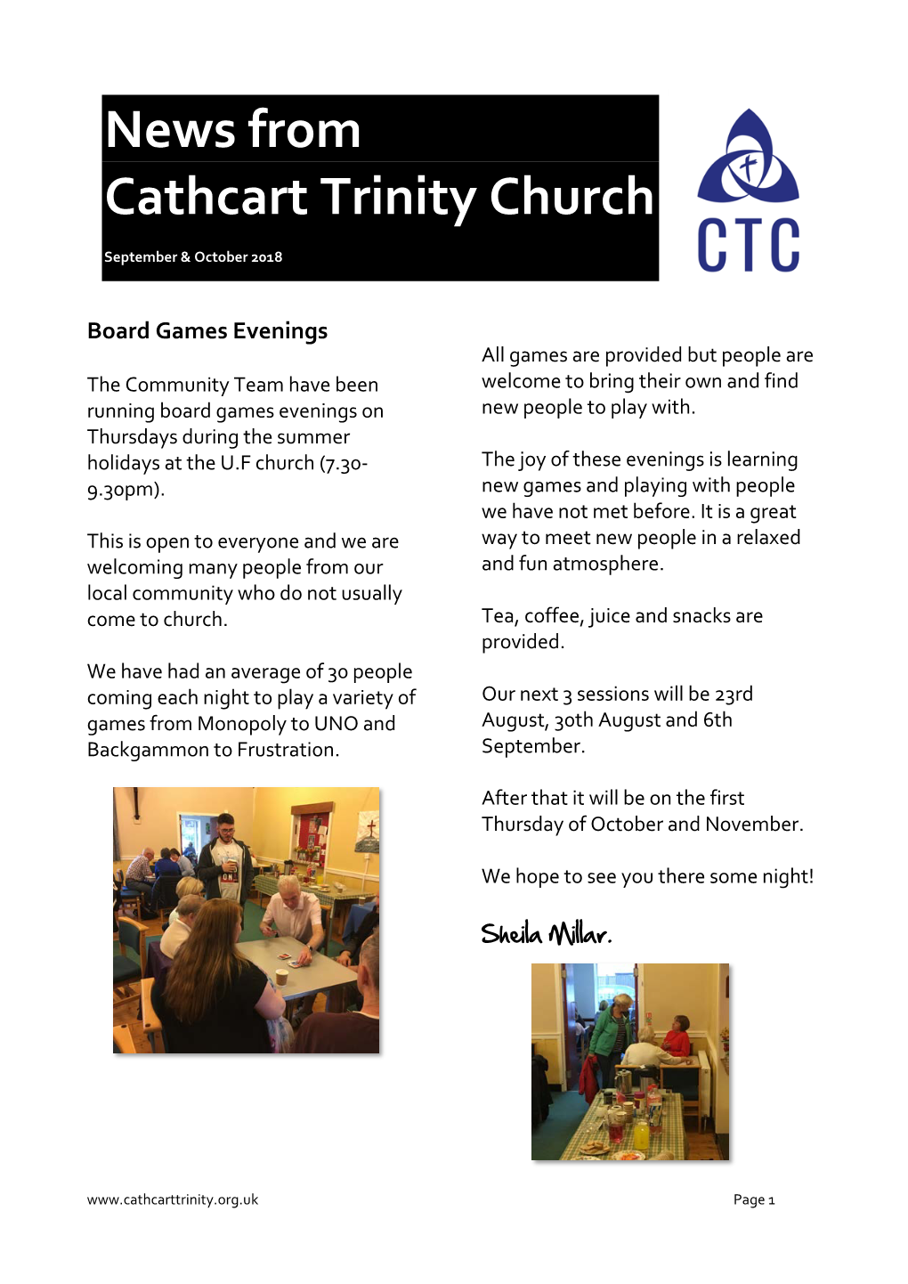 News from Cathcart Trinity Church