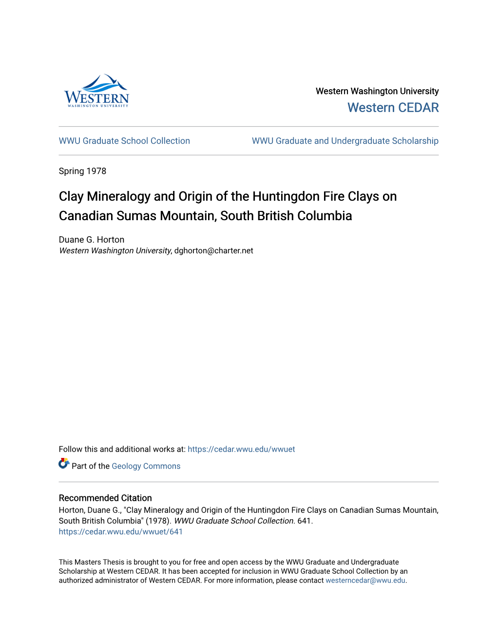 Clay Mineralogy and Origin of the Huntingdon Fire Clays on Canadian Sumas Mountain, South British Columbia