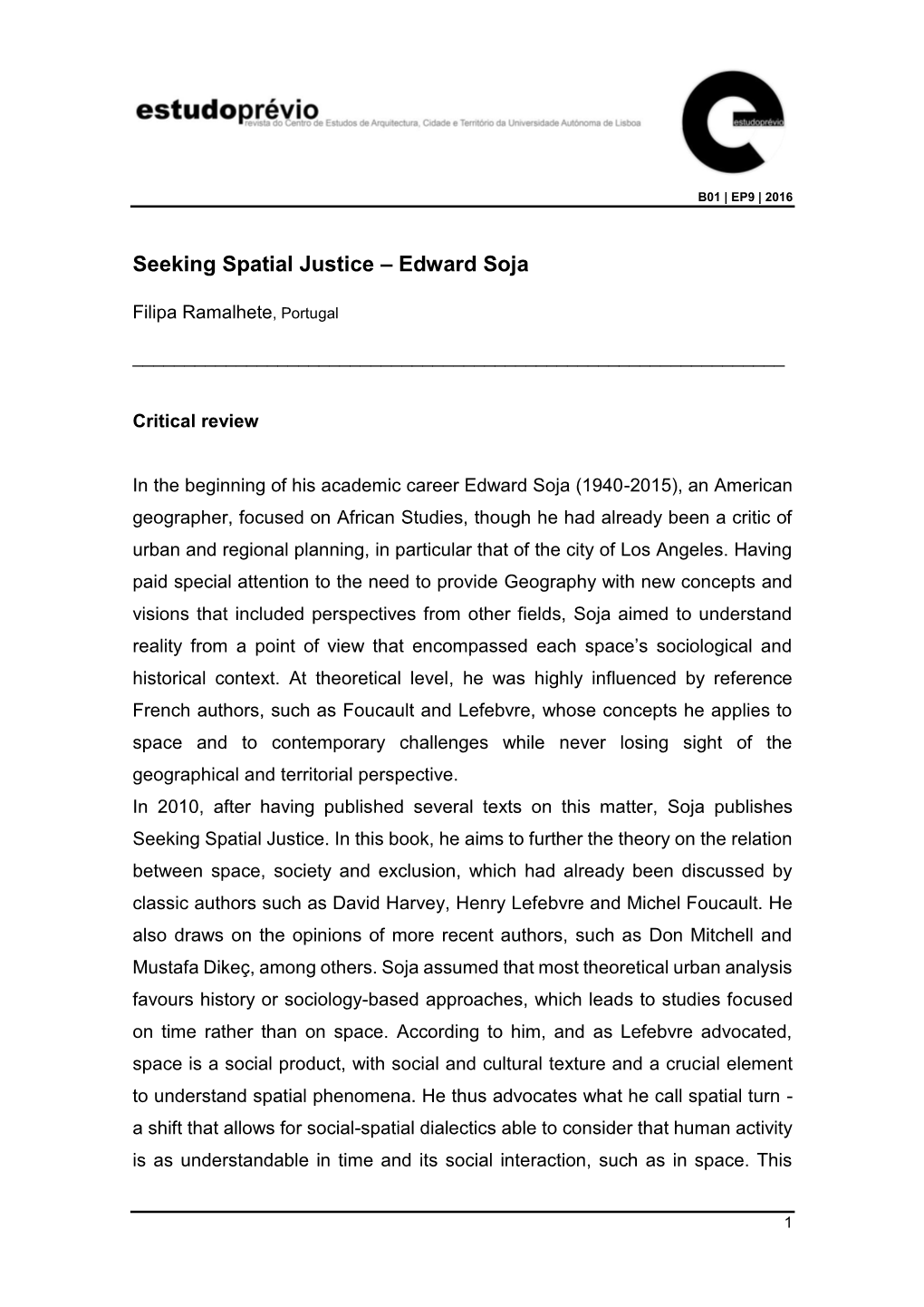 Seeking Spatial Justice – Edward Soja