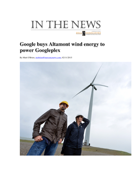 Google Buys Altamont Wind Energy to Power Googleplex