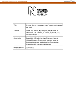 Title an Overview of the Tapeworms of Vertebrate Bowels of the Earth