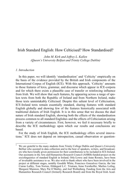 Irish Standard English: How Celticised? How Standardised?