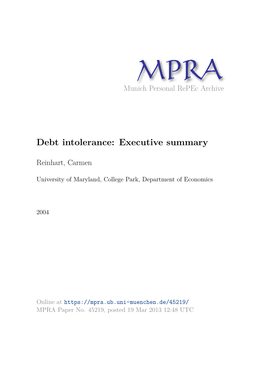 Debt Intolerance: Executive Summary