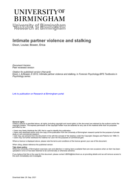 University of Birmingham Intimate Partner Violence and Stalking