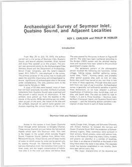 Archaeological Survey of Seymour Inlet, Quatsino Sound, and Adjacent Localities