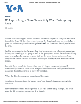 US Expert: Images Show Chinese Ship Waste Endangering Reefs