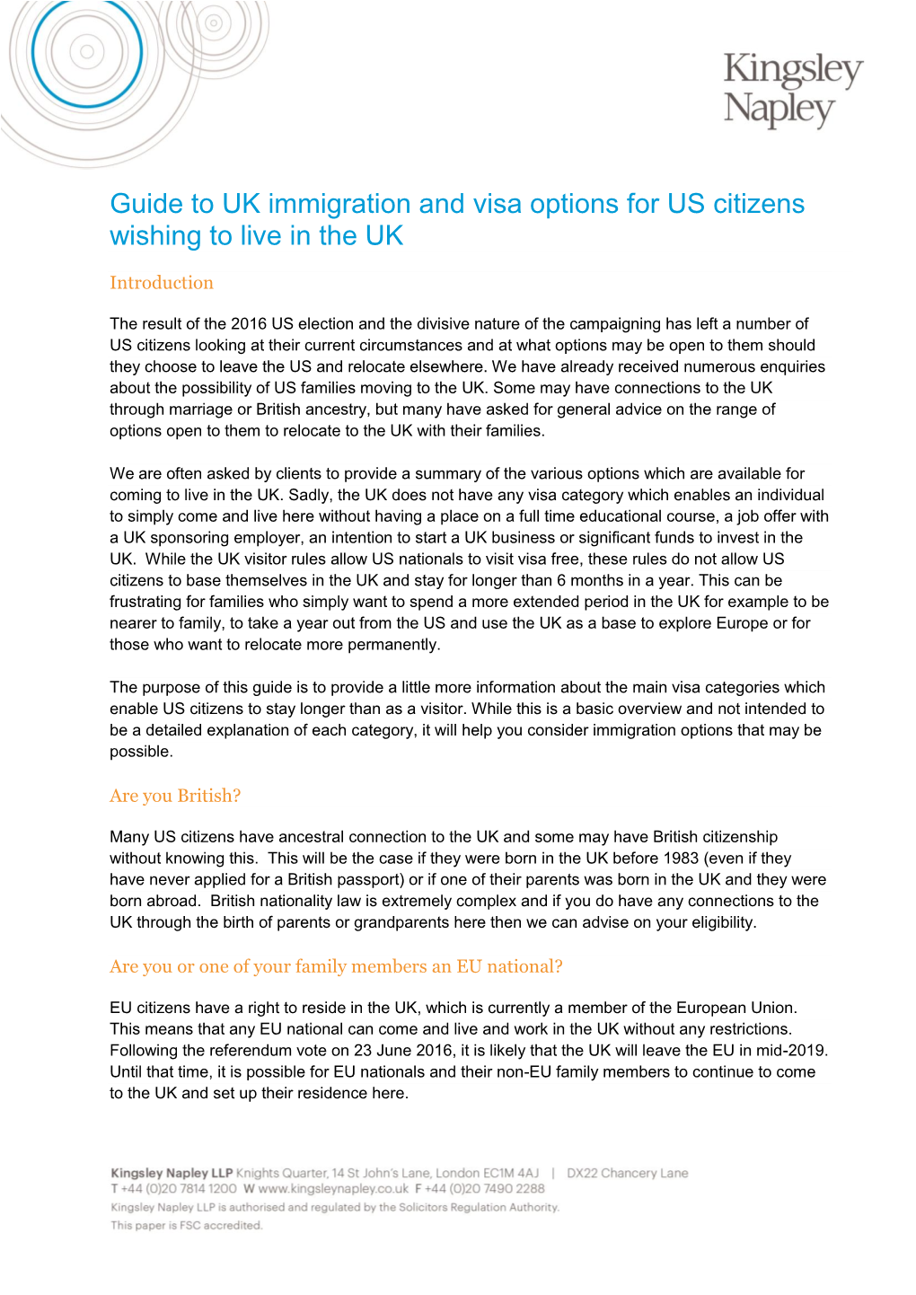 Guide to UK Immigration and Visa Options for US Citizens Wishing to Live in the UK