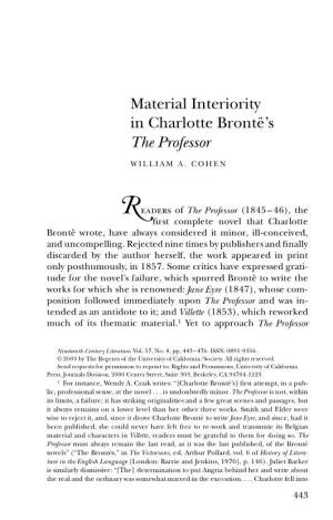 Material Interiority in Charlotte Bronte's the Professor