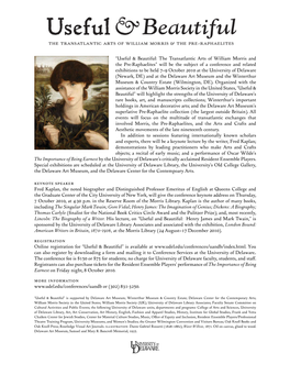 “Useful & Beautiful: the Transatlantic Arts of William Morris and the Pre