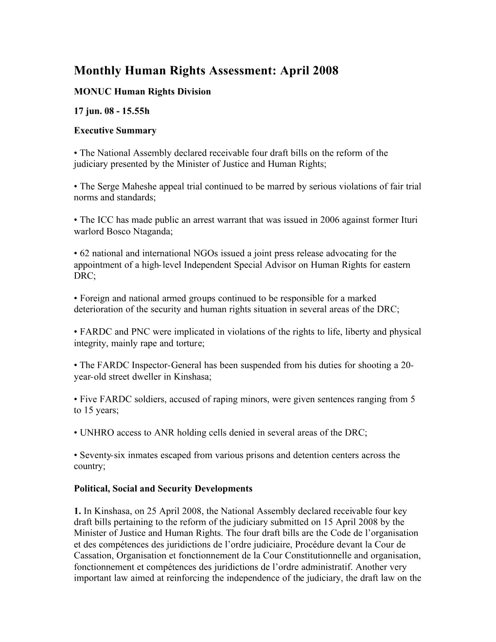 April 2008 MONUC Human Rights Division 17 Jun