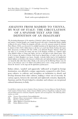 Amazons from Madrid to Vienna, by Way of Italy: the Circulation of a Spanish Text and the Definition of an Imaginary