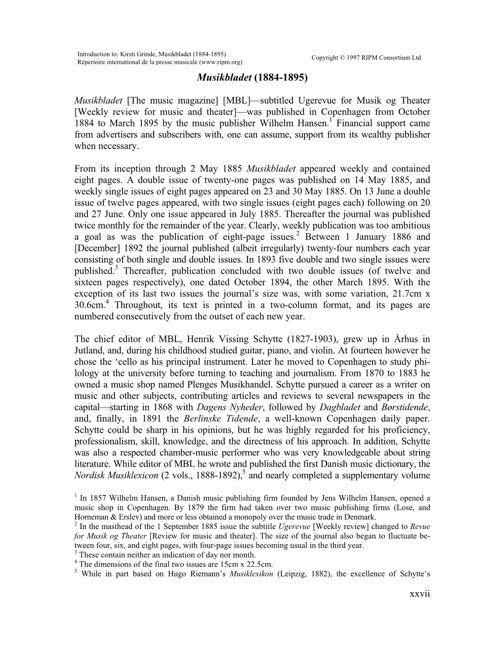 Musikbladet (1884-1895) Copyright © 1997 RIPM Consortium Ltd Répertoire International De La Presse Musicale ( Musikbladet (1884-1895)